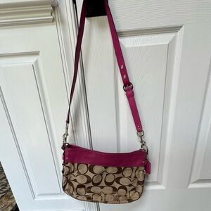 NWOT Coach Signature Satchel berry pink stripe Monogram